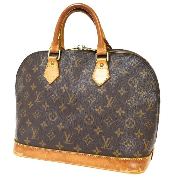 LOUIS VUITTON LV Logo Alma Hand Bag Monogram Leather Brown France M51130 31JF780 - Picture 2 of 10